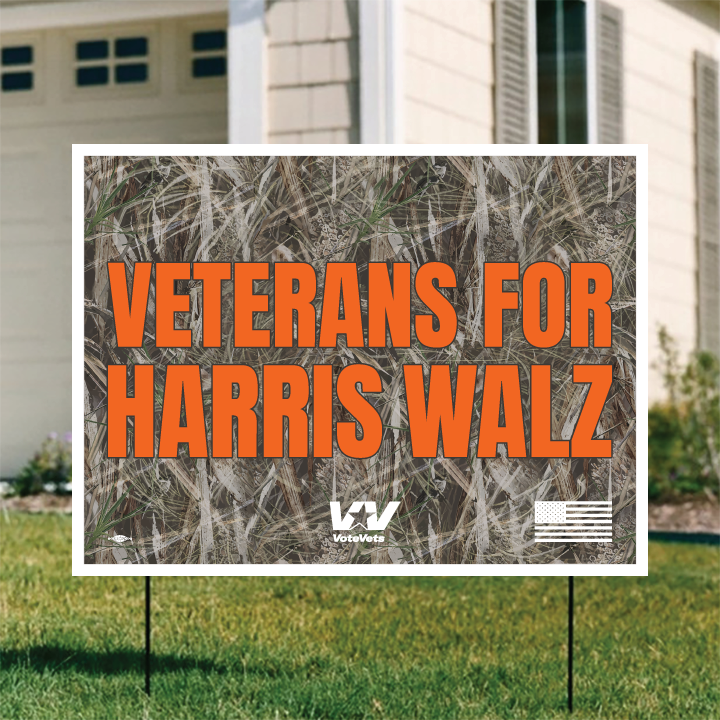 Veterans For Harris Walz Camo Yard Sign